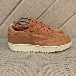 Reebok Club C Double Pink Suede Mauve Rose Color Women's Platform Shoes US 9.5